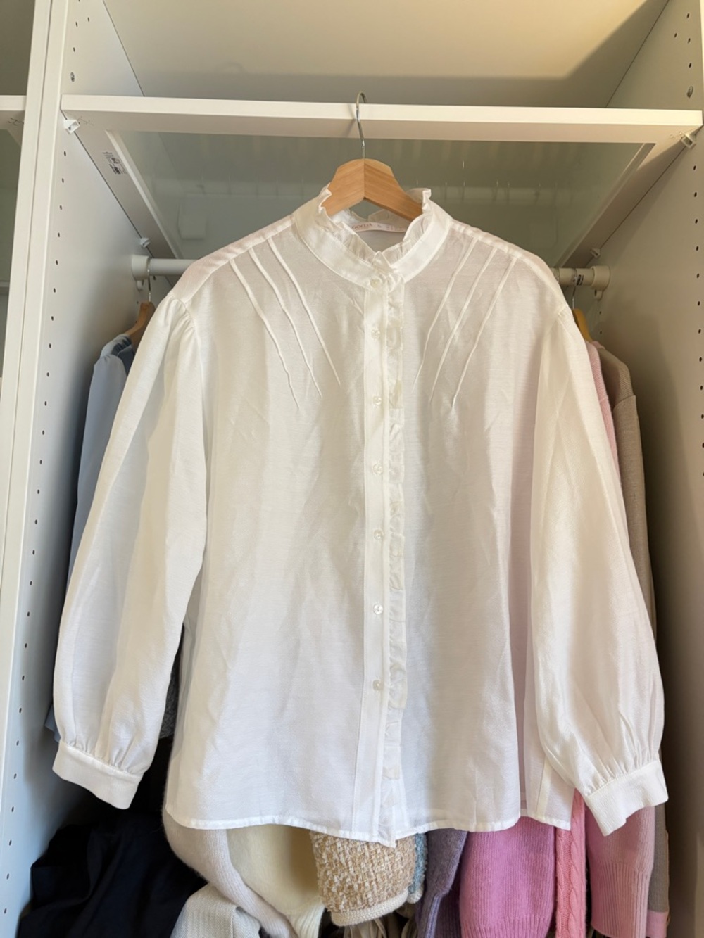 Goelia Cream Ruffle-Trim Button Blouse